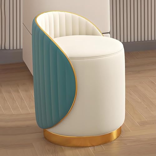 Sgabello da toilette imbottito in pelle girevole a 360° con base dorata sgabello rotondo per trucco Pouf Poggiapiedi Moderno per camera da letto e soggiorno(B,Rotatable)