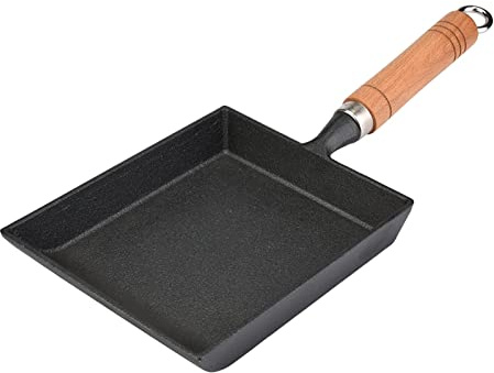 Cocoarm Poêle Tamagoyaki, Poêle à Omelette en Fonte avec Manche en Bois, Outil de Cuisson Durable pour Plaques de Cuisson à Induction, à Gaz, Halogènes et en Céramique