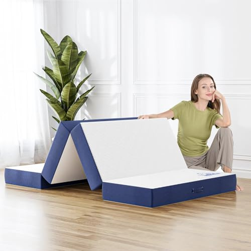 Doubleslee Klappmatratze 90x200cm, Höhe15 cm, 4-teilige Faltmatratze | Gästematratze Klappbar, Matratze Auto Kofferraum, H3 Härtegrad, Komfortschaumkern, Klappbett Waschbar für Reisen und Camping