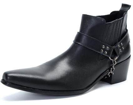 Yhsdfcn Äkta Läder Western Cowboy Stövel för Herr - Klassisk Svart Design, Hög Kvalitet,Black,39 EU