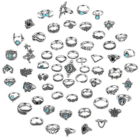 Conjunto de Anillos Vintage, Conjunto de Anillos Anillo de nudillo de Plata Vintage Dedo de articulación de aleación apilable para Mujer 62 Piezas, Anillo de Plata para Uso Diario