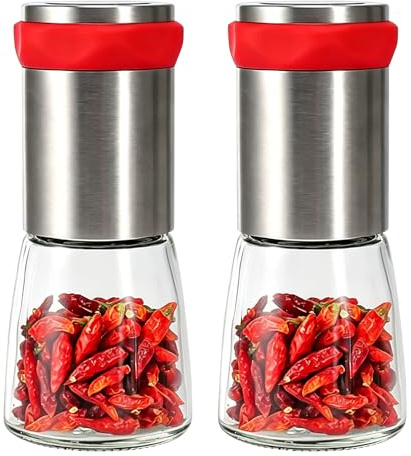 Moulin à Piment En Acier Inoxydable Et Verre: 2 Pièces Coupe-Chili Avec Mécanisme De Coupe En Acier, 140ml Moulin à épices, Moulins Manuel En Verre Transparent Pour épices Grossières Et Piments