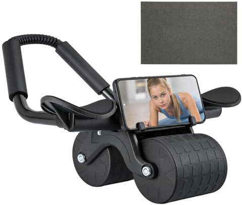 M.J COMFY-LIFE Automatic Rebound Ab Roller Wheel with Elbow Support Abdominal Trainer Dual-Wide Wheel Core Strength Exercise Equipment for Home Gym Men Women Beginners Workout