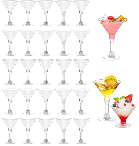 Aupptugo 150ML Martini Glasses, 25 Pack Plastic Cocktail Glasses, Adjustable Plastic Martini Cocktail Glasses, Reusable Cocktail Glasses for Wedding Birthday Garden Christmas Picnic Parties (Clear)