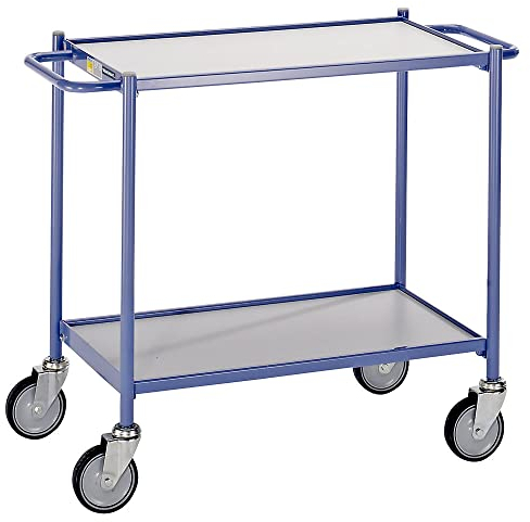 eurokraft | pro | Tischwagen | Tragfähigkeit 150 kg | mit Schiebegriff | 2 Etagen | 4 Lenkrollen