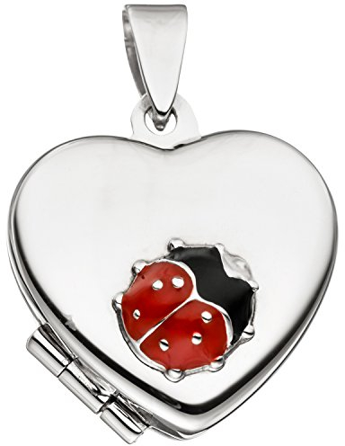 Jobo Kinder Medaillon Herz mit Marienkäfer 925 Sterling Silber zum Öffnen für 2 Fotos