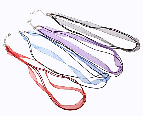Perlin 20 Stück Organza Halsband Farb Mix mit Wachsband Halskette für Anhänger Schmuck Basteln mit Karabinerverschluss und Verlängerung