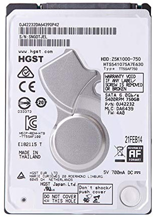 JIAX Disque Dur Interne pour Ordinateur Portable HTS541075A7E630 2,5 750 Go