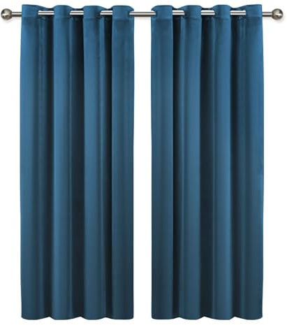 Imperial Rooms Crushed Velvet Curtains for Bedroom 66x90 Inch Navy Eyelet Blackout Curtains Privacy Protection Ring Top Thermal Insulated Curtain 2 Panel with Matching Tiebacks