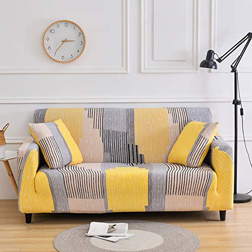 OKJK Elastischer Sofabezug, Couch überzug L-Form Für Wohnzimmer, (2 Stück Erforderlich), Spandex Pattern Universal, Sofa Protector (flower61,3-Seater(195-230cm))