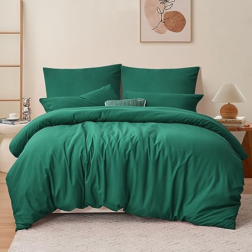 RUIKASI Bettwäsche 200x220 Grün 3teilig - Jagdgrün Mikrofaser Bettwäsche-Sets Oeko-TEX, Bettbezüge 200 x 220cm + 2 Kissenbezüge 80x80cm mit Reißverschluss, Weich und Bügelfrei