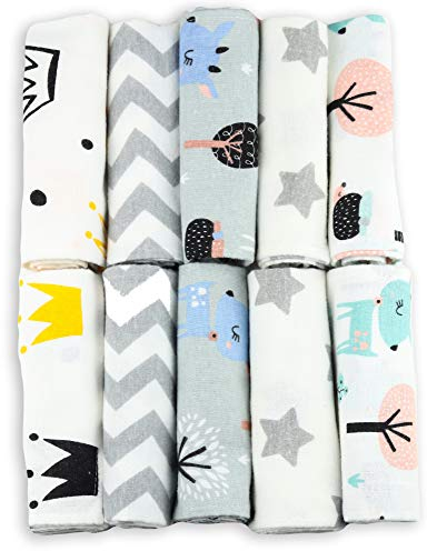 Spucktücher Baby - Moltontücher - 10er Pack - 50x35cm – Spucktuch – 100% Baumwolle Flanell Weiss,Bunt- hergestellt nach Ökotex Standard 100– Moltontuch – Spucktücher für Jungen oder Mädchen (Unisex)