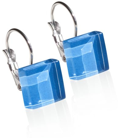 Edelstahl Ohrringe, Ohrhänger Silber, Hängeohrringe mit quadratischen Glassteinen, Nachhaltiger Ohrschmuck, Nickelfrei, hochwertiger Ohrringverschluss, Klappverschluss, Schmucksteine: 10mm