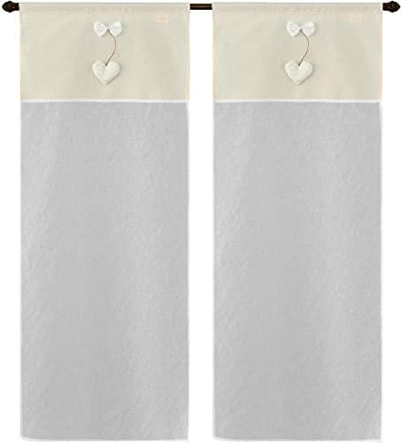 coppia di tendine pannello con passante unico art newark tessutto effetto lino in poliestere con applicazione fiocco con cuore e corda ideale per ogni tipo di finestre mis 60x150cm dis heart beige