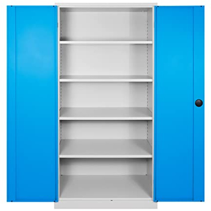 ADB Flügeltürenschrank 92x60x195 cm, Werkstattschrank, Materialschrank, Büroschrank, Metallschrank, Hochschrank, Schrank grau-blau | Werkstatt-, Material-, Büro- & Hochschrank aus Metall; Farbe Grau-Blau, Maße 92x60x195 cm