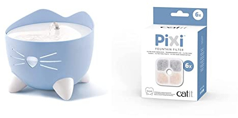 Catit 43717 Pixi Trinkbrunnen für Katzen, 2,5L, blau & 43722 Pixi Ersatzfilter, Trinkbrunnenfilter für die Catit Pixi Trinbrunnen, 6er Pack