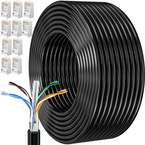 Lan Kabel 50 Meter, Cat 6 Verlegekabel Netzwerkkabel 50m, Hohe Geschwindigkeit Installationskabel Patchkabel Ethernetkabel FTP 23AWG Geschirmt Rj45 Internetkabel Schwarz Wlan Kabel für Router Modem