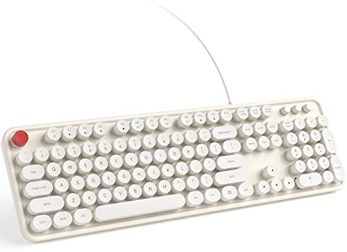 KNOWSQT Clavier filaire pour ordinateur, rétro, coloré, taille standard avec touches rondes. branchement direct, style machine à écrire, compatible avec Windows, ordinateur portable, PC, blanc laiteux