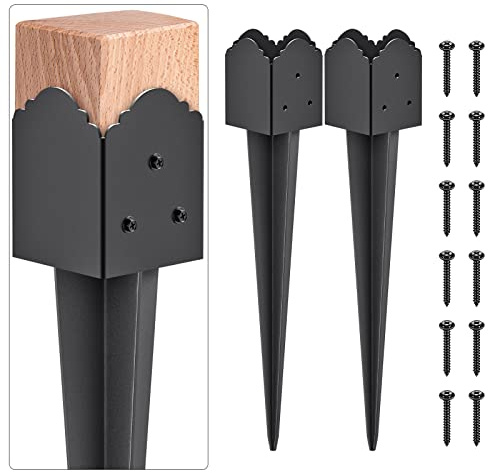 Insaga Dekorativ stolpspik, kraftig staketstolpe ankare markspik för brevlåda staket stolpe, staketinsatser stolpstöd bas 60 x 9,7 x 9,7 cm ytterdiameter (innerdiameter 3,5 x 3,5 tum), 2 st