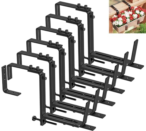 Y&M Verstellbare Eisen-Blumenkasten-Halterungen für Deckgeländer (15,2 bis 31,8 cm), robuste Wand- und Geländermontage, Schwarz