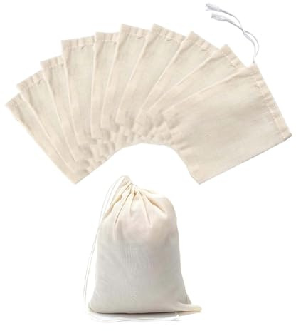ALLY-MAGIC Musselinbeutel 5 Stück Baumwoll-Musselin-Beutel mit Kordelzug, wiederverwendbar, kleiner Netzbeutel zum Kochen von Gewürzen, Tee, Kaffee, Nüsse, Geschenkbeutel Y4-BD (10 Stück)