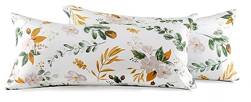 MILDLY Kissenbezug 40x80 Baumwolle mit Florales Muster, ÖkoTex, Kaelyn | 100% Baumwolle, Leinenoptik mit Waschung, praktischer Reißverschluss