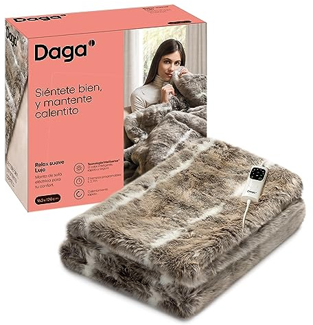 DAGA Manta térmica eléctrica de Sofá Relax Suave Lujo, Tecnología de Calefacción Intellisense, Tejido Suave Efecto Pelo y Terciopelo, 6 Niveles de Temperatura, 160 x 120 cm