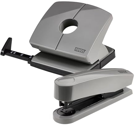 Novus ColorID Schreibtisch-Set in smart grey, Hefter B2 Heftleistung 25 Blatt & Locher B220 Lochleistung 20 Blatt