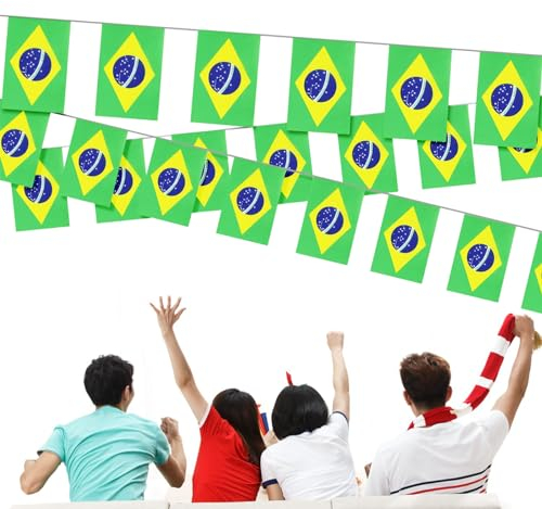 Banner Brasil Eventos Patrióticos,Brasil Banderines,Banderines de Brasil,Bandera Brasil,Cadena de banderines Brasil,Banner De Brasil,Rectangular,14x21cm,20 piezas,5 metros