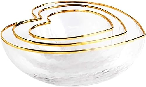 Bol à fruits, Saladier, Ensemble de bols en verre créatifs, bol à salade de fruits, nouilles, riz, cristal en forme de cœur, bord doré, bol en verre, décoration de table, panier à légumes, bol à fruit