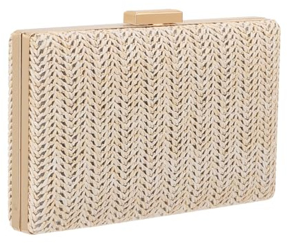 EVEOUT - Bolsa de pajita para mujer, diseño de clutches con cadena de verano, bolso de mano, rafia trenzada, para boda, playa, vacaciones, beige, Bohemio