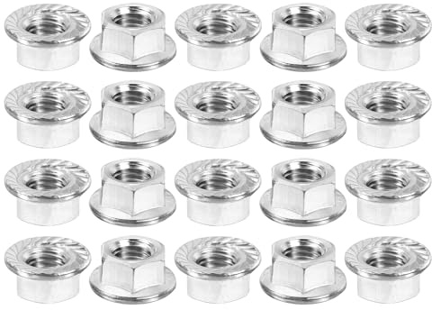 sourcing map M10x1.5mm Serrated Flange Hex Lock Nuts, 20Pcs 304 Stainless Steel Non-Slip Metric Hexagon Flange Nut, Full Thread, Bright Finish, Silver