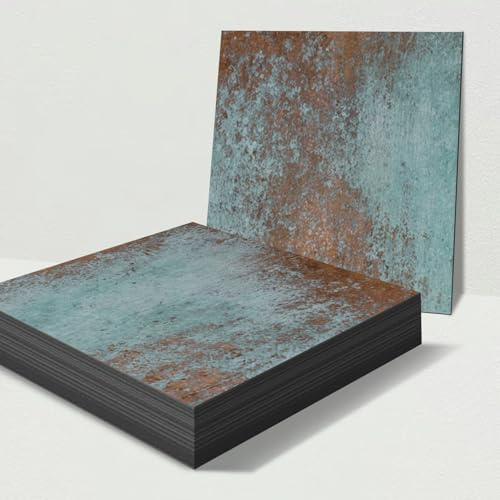 neukids Splashback for Bathroom Sink,Distressed Splash Back Metal Rust,Bronze Blue Cooker Splashback, RV Panels Fireplace Cooker Backsplash 19.5x19.5cmx18PCS[Energy Class A+++]