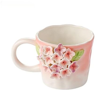 Tazas De Café Hechas A Mano De 14 Onzas, Tazas De Agua Estéreo Con Flores, Taza De Té Perfecta Para Regalos Para Mujeres (Pink Hydrangea)