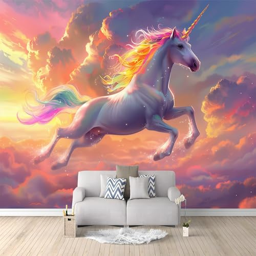 Générique Papier Peint Panoramique 3D Ciel Couleur Licorne Murale Chambre à Coucher Maison Décoration Intérieure, Papier Peint intissé fond pour Chambre D'Enfant Salon Murale 250x175 cm