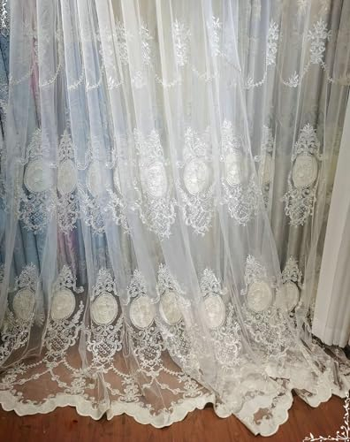 Beydodo Vorhänge mit Haken 2er Set, Gardinen Küche Lichtdurchlässig Jacquard mit Blumen Filigran Motiv 132x160CM Gardinenschals Polyester Schiebevorhänge Halbtransparent Wohnzimmer Schlafzimmer, Weiß