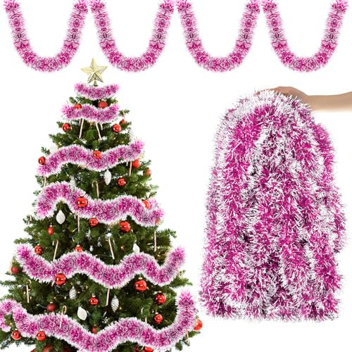 Aitsite 12M/Pack of 6 Lametta Weihnachtsbaum, Lametta Rosa Weihnachtsdeko Weihnachtsbaum Girlande Weihnachten deko Party Weihnachtsfeier Weihnachtsdekoration Hängende Geburtstagsparty Dekoration