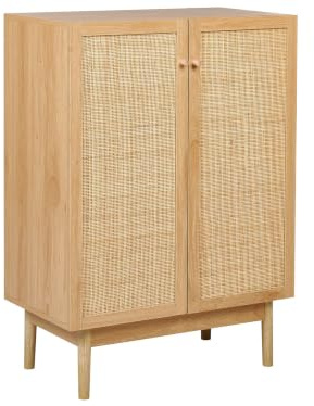 Beliani Aparador 2 Puertas Tablero de partículas Madera de Pino Frente ratán Estilo Boho rústico Madera Clara Nivo