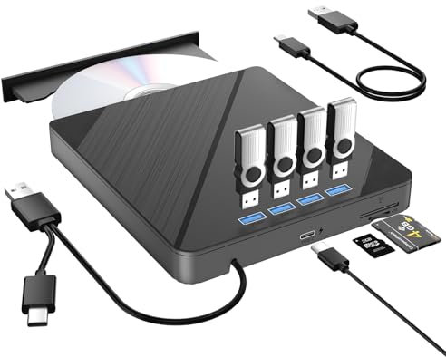 7 IN1External CD/DVD Drive For Laptop, CD Burner CD/DVD +/-RW Optical Drive, Slim Portable DVD CD ROM Rewriter Writer Duplicator for Laptop Desktop PC Windows 11/10/8/7 MacBook Mac Linux OS (CD/DVD)