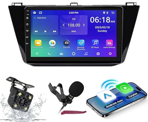 HXSQcar Android 14 Car Radio Navi for T-iguan 2 2016-2020 9 Screen Radio with Wireless Carplay Android Car GPS Navigation support Bluetooth 5.0 HIFI FM WiFi SWC MIC Camera (M150S)