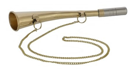 wellenshop Mundnebelhorn Nebelhorn Signalhorn Horn Messing poliert Fanfare Boot Bootshorn Schiffshorn mit Kette - 230 mm Länge