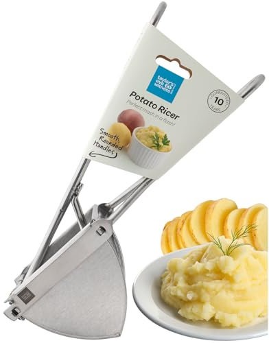 Heavy-Duty Stainless Steel Potato Ricer – Professional Grade Kitchen Tool for Mashed Potatoes, Puree & Mashing Vegetables. Dishwasher Safe & Easy to Use. Great for Professional Chefs & Beginners