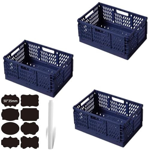 CNKHDZ 3 Stück Klappbox Klappkiste Blau 30×20×12 cm Klappboxen Faltbar Stabil Klappkorb Faltbar Klappkorb Aufbewahrungsbox Boxen Aufbewahrung für Küche,Arbeitszimmer,Büro