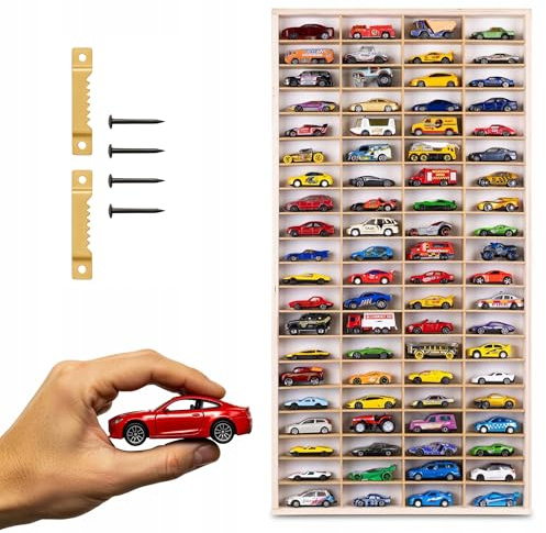 ART TWIST HOME Vetrina Vitrina Expositora para Colecciones con 80 Compartimentos | Expositor Coches Hot Wheels | Vitrina Pared 40cm x 78cm x 4cm | Expositor de Madera (Mensola Senza Motivo)