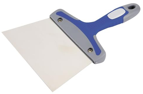 Spatule en acier inoxydable 200 mm avec manche bi-matière, idéale pour appliquer et lisser la pâte dans les travaux de construction et de bricolage.