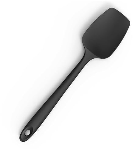 Silicone Spoon Spatula - Black Heat Resistant Flexible Cooking Spoons - Non-Stick Kitchen Utensils for Mixing Scraping Stirring – Easy Clean Baking and Cooking Tools