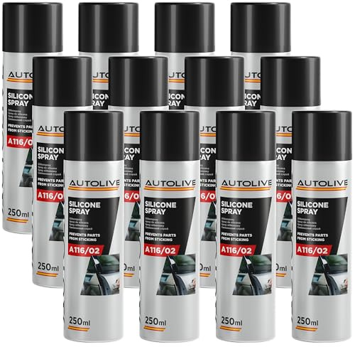 AUTOLIVE GROUP Lubricante de Silicona en Spray - Pack de 12 - para Plástico, Caucho, Metal, Vidrio - Resiste -45ºC a +200ºC - 250ml
