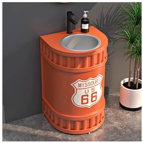 ZTGL Lavandino a Colonna Industriale in Ferro Battuto, Lavabo su Piedistallo Freestanding, Mobile Bagno Lavabo da Appoggio, Lavabo Bagno con Colonna con Lavabo in Acciaio Inox A4, Without Mirror