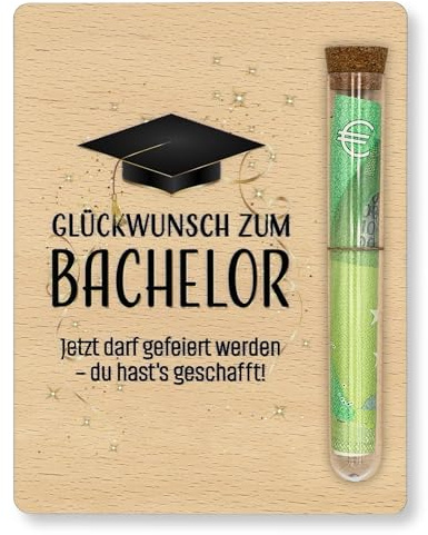 ZUKLA Verpackung für Geldgeschenke Bachelor Geschenk 2026-13 x 10 cm - mit Reagenzglas - Geldgeschenk Verpackung aus Holz - Geschenke für Bachelor Abschluss - Sponsion Geschenk