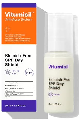 Dermz Vitumisil SPF 50 Day Cream - Anti Acne Face Moisturiser, 50ml | Regenerating seboregulating day cream, 50ml, with SPF 50 protection for acne-prone, oily skin